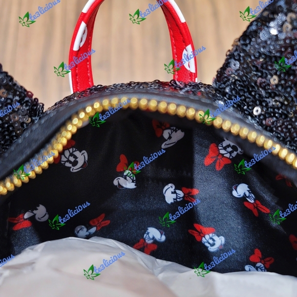 DISNEY PARKS LOUNGEFLY MINNIE POLKA DOT SEQUINS BP - Picture 9 of 9